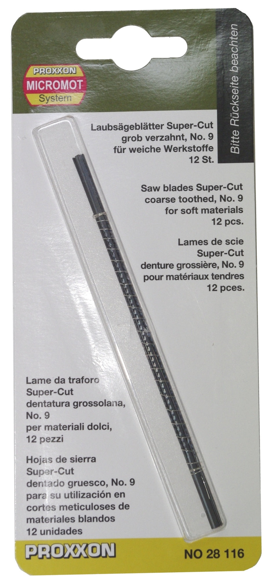PROXXON 28116 Laubsägeblatt Supercut für Holz grob verzahnt Nr. 9 12er Packung