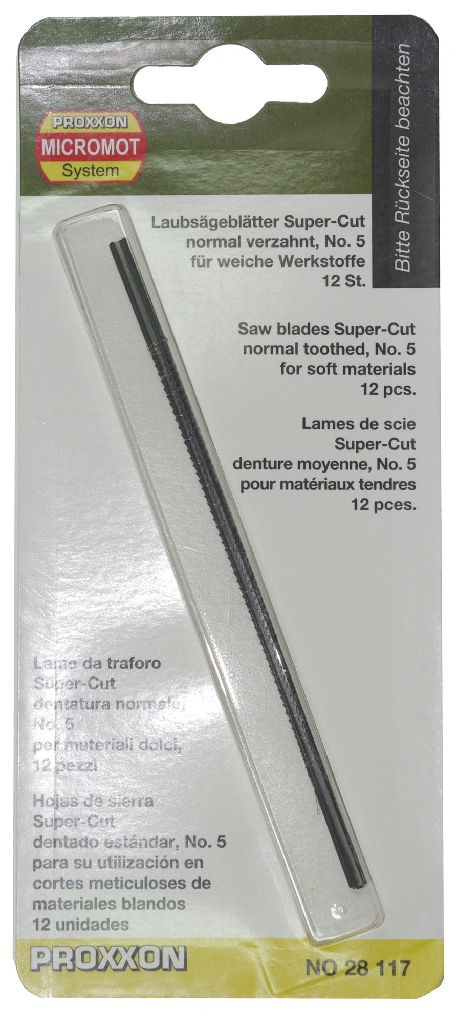 PROXXON 28117 Laubsägeblatt Supercut für Holz normal verzahnt Nr. 5 12er Packung