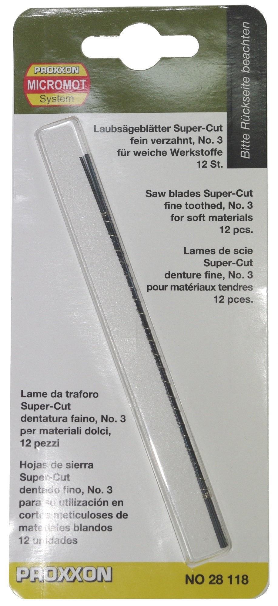 PROXXON 28118 Laubsägeblatt Supercut für Holz fein verzahnt Nr. 3 12er Packung