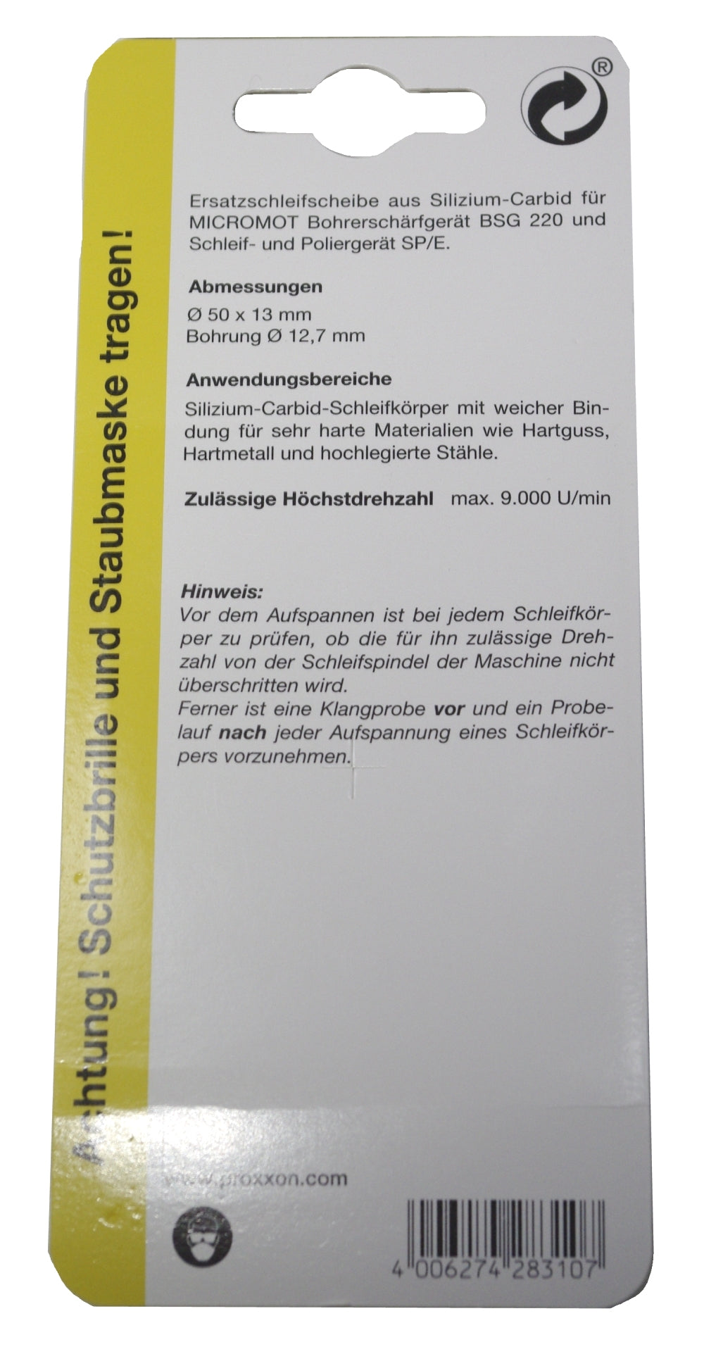 PROXXON 28310 Schleifscheibe Silicium-Carbid für BSG 220 und SP/E
