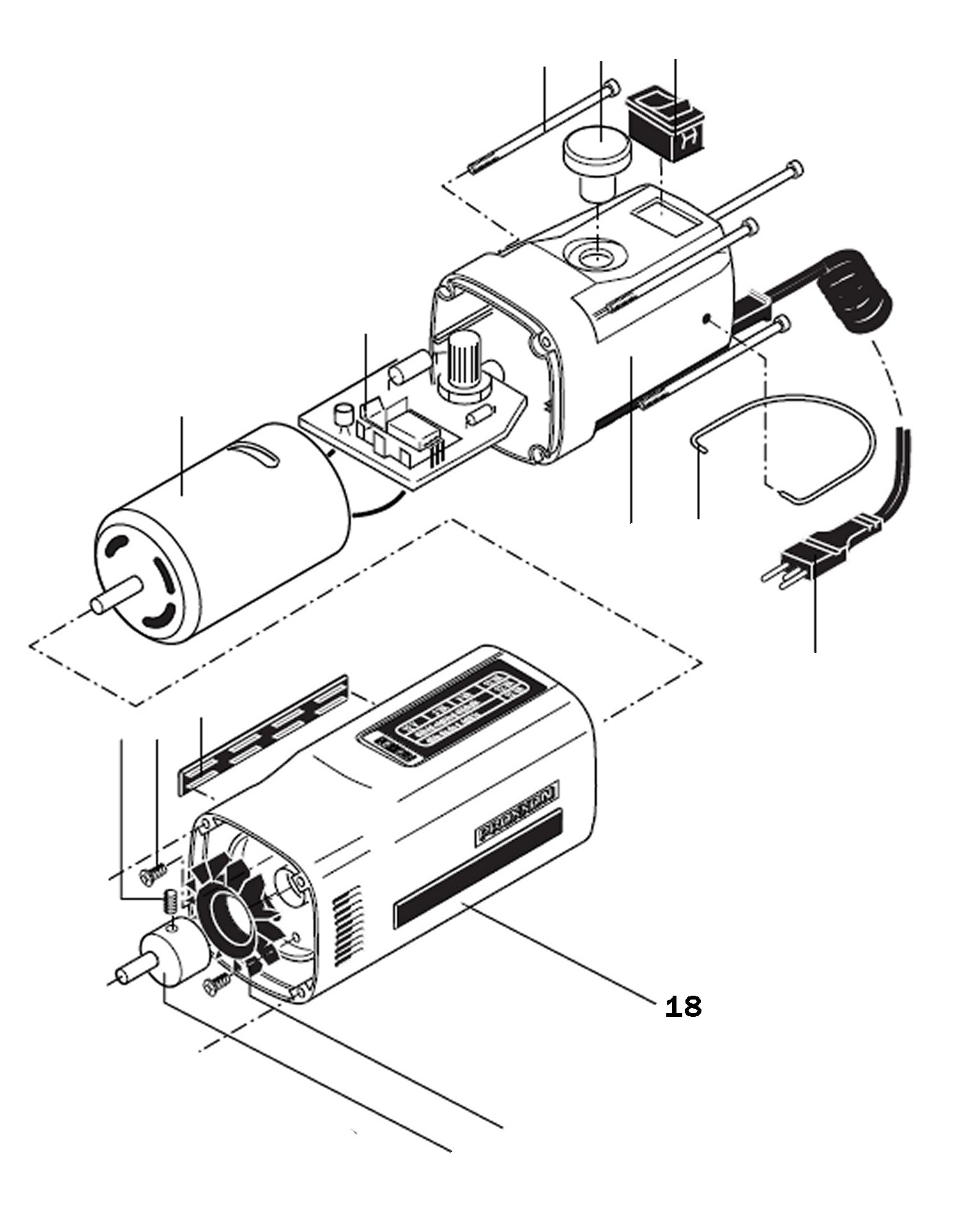 PROXXON 28534-18 Motorgehäuse inkl. Schutzleisten für Stichsäge STS 12/E STS/E 12 Volt