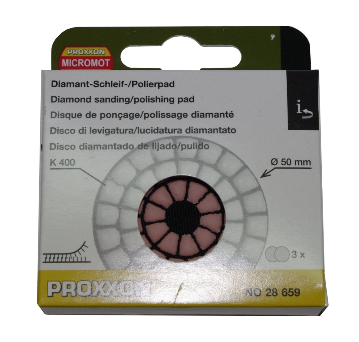 PROXXON 28659 Diamant Schleifpads Polierpads Ø50mm Korn 400 3 Stück für WP/E WP/A