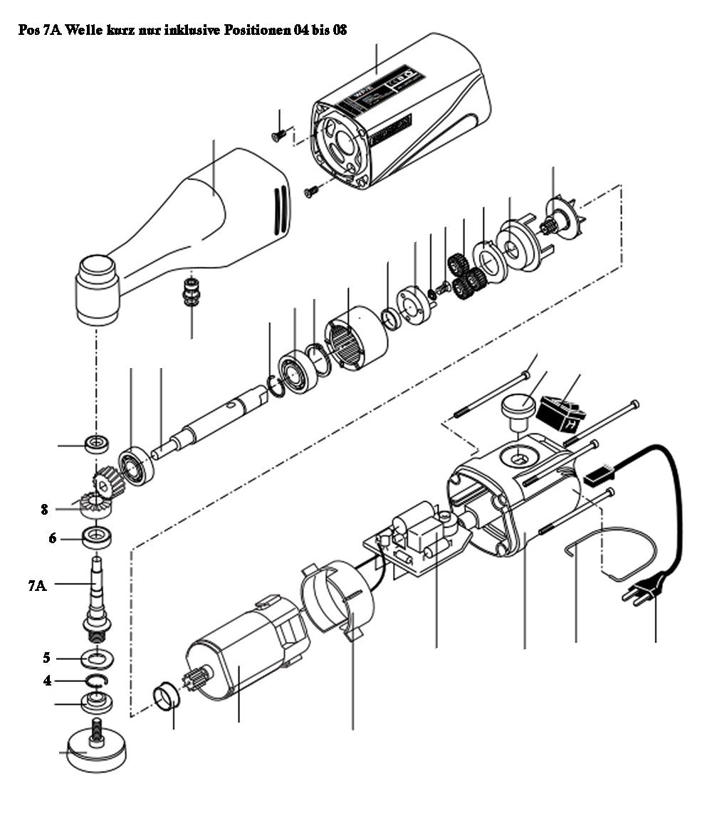 PROXXON 28660-07A Welle kurz inklusive Pos 28660-04 bis 28660-08 für Winkelpolierer WP/E
