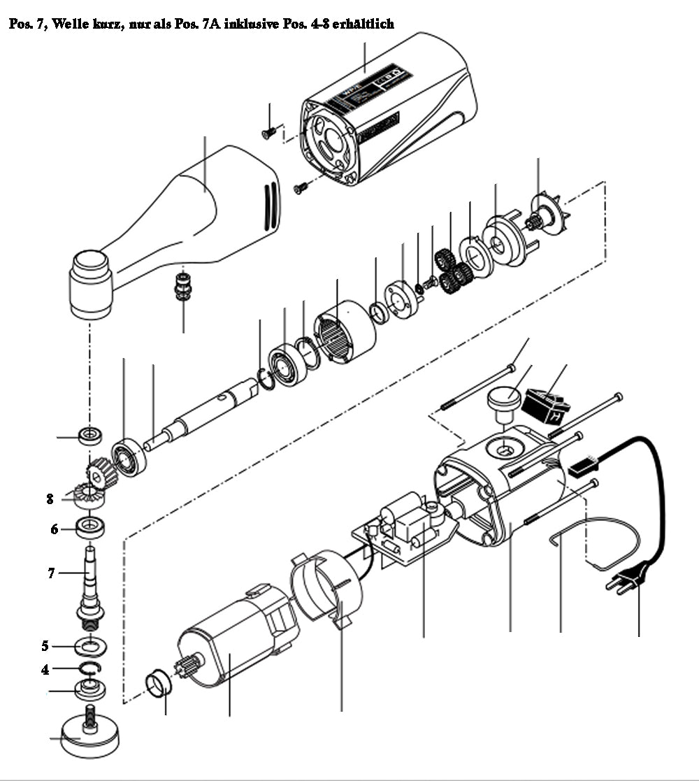 PROXXON 28660-07A Welle kurz inklusive Pos. 28660-04 bis 28660-08 für Winkelpolierer WP/E
