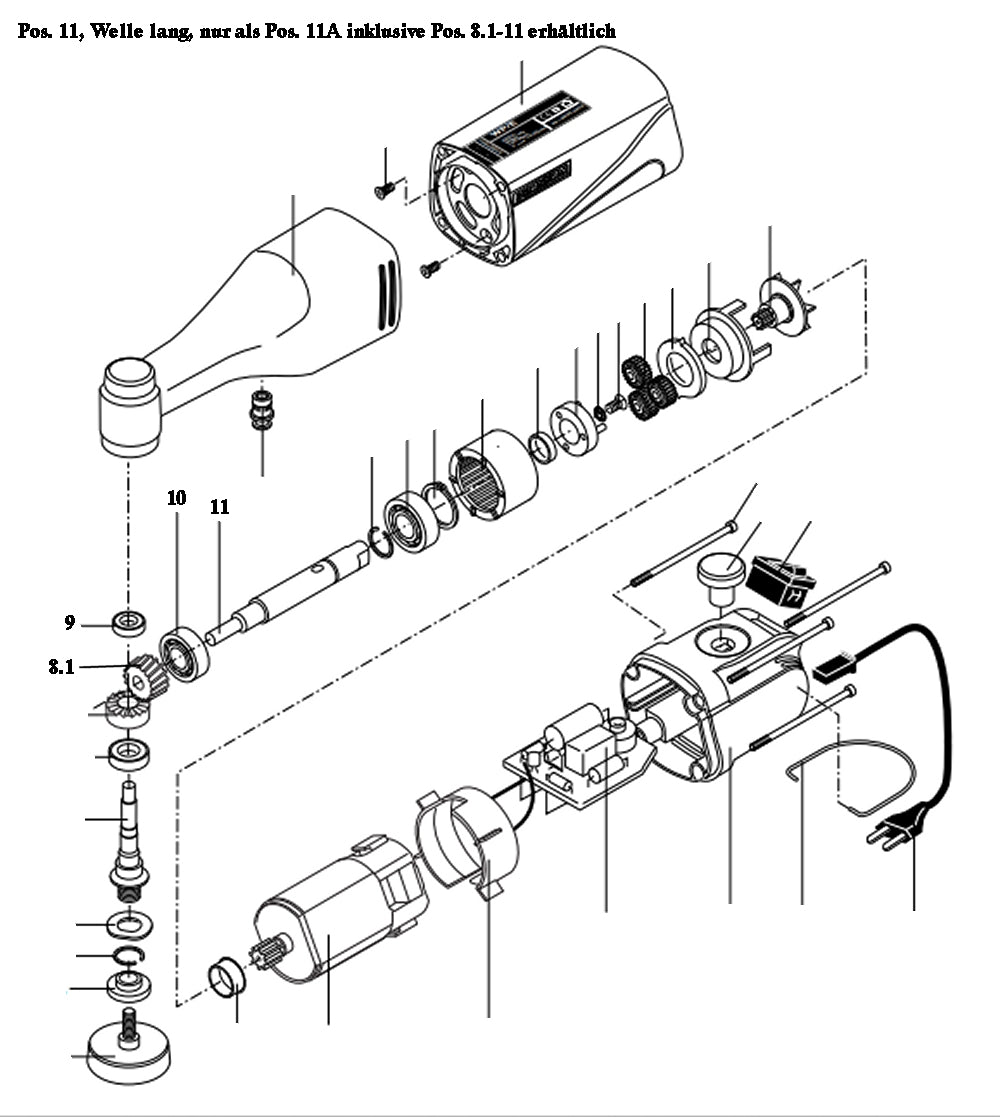PROXXON 28660-11A Welle lang inklusive Pos. 28660-08.1 bis 28660-11 für Winkelpolierer WP/E