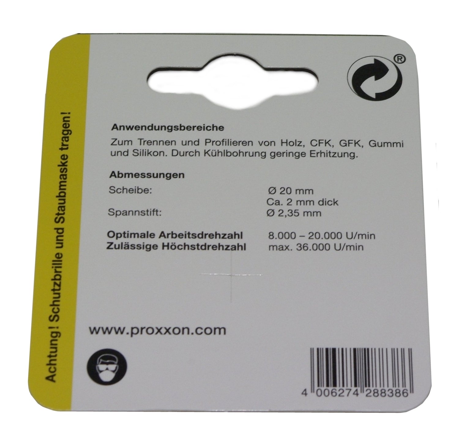 PROXXON 28838 Wolfram Karbid Trennscheibe mit Stift Schaft Ø2,35mm Dicke 2mm