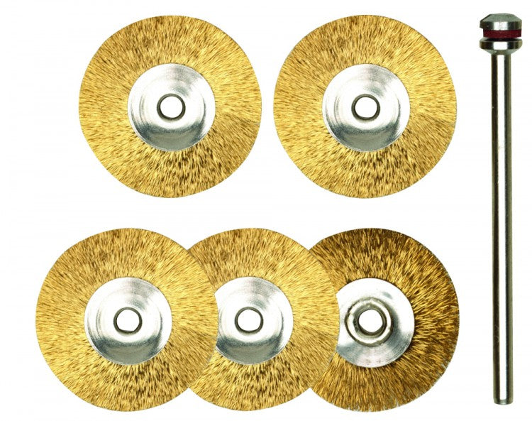PROXXON 28962 Radbürsten Rundbürsten Messing Ø22mm, 5 Stück + 1 Träger