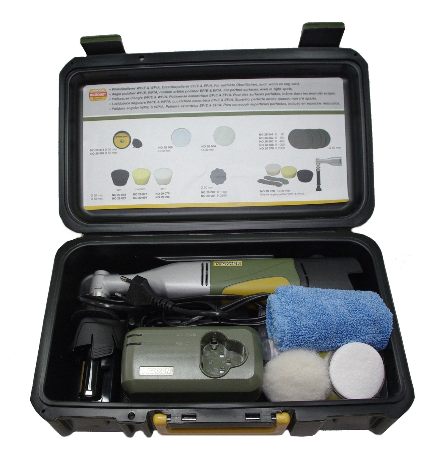 PROXXON 29820 AKKU Winkelpolierer WP/A mit Zubehör im Koffer