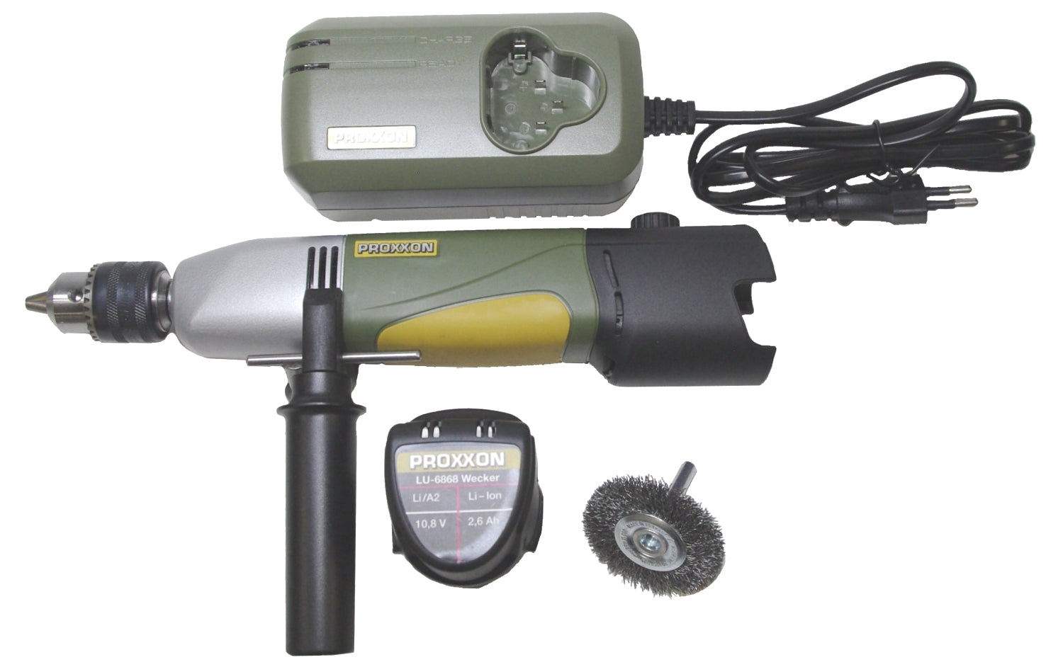 PROXXON 29850 Akku Industrie Geradschleifer IGS/A mit Stahldraht-Rundbürste Akku Ladegerät