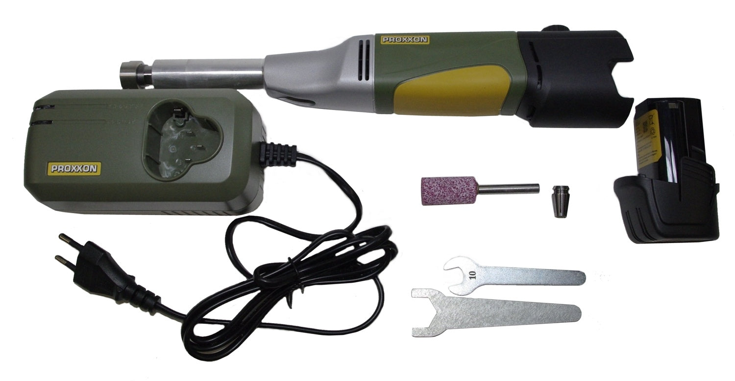 PROXXON 29860 Akku Langhals Geradschleifer LGS/A mit Edelkorund-Schleifstift Akku Ladegerät