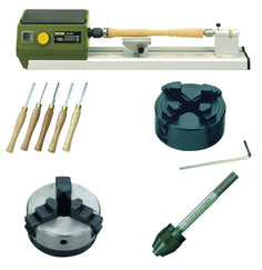 PROXXON DB 250 Drechselbank Bundle mit Spannfuttern, Drechselmeißeln & Bohrfutter