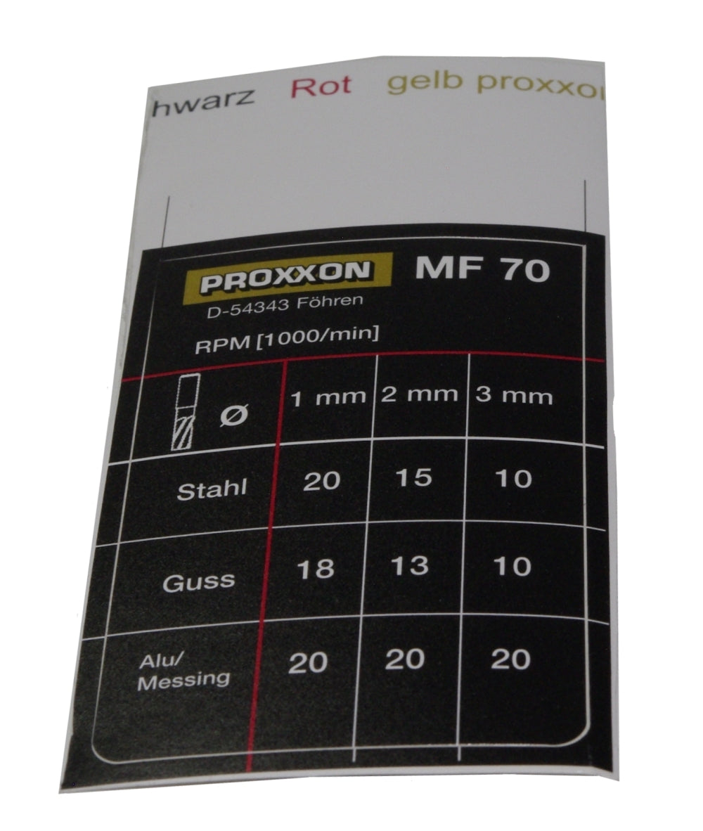 PROXXON 27110-64 Tabelle für Micro-Fräse MF 70