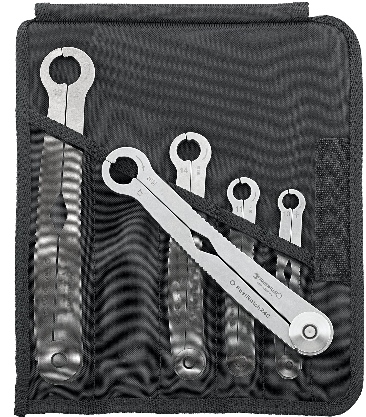 STAHLWILLE 240/5 Satz Ratschenschlüssel FastRatch 10 11 14 17 19mm mit Tasche - 96411005