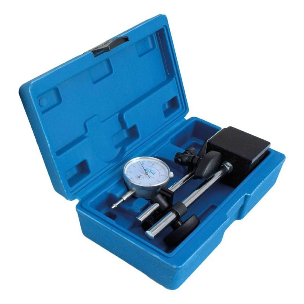 SATRA S-MAHO2 Magnetstativ mit Magnetfuss für Messinstrumente inkl. analoger Messuhr