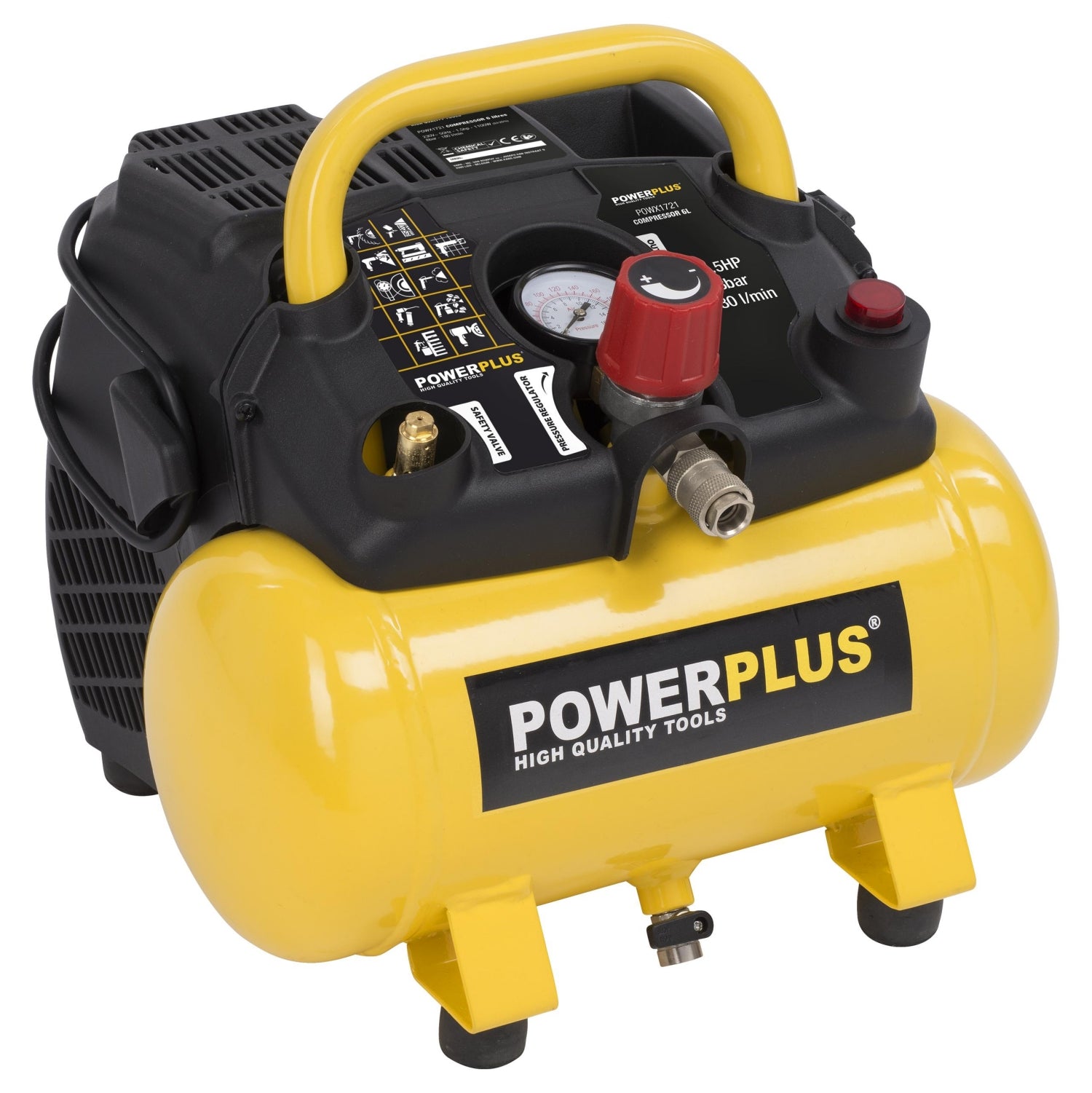 PowerPlus POWX1721 Druckluft Kompressor 6 Liter Kessel ölfrei tragbar 1100W max. 8 bar