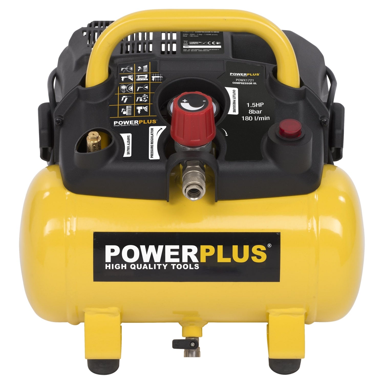 PowerPlus POWX1721 Druckluft Kompressor 6 Liter Kessel ölfrei tragbar 1100W max. 8 bar