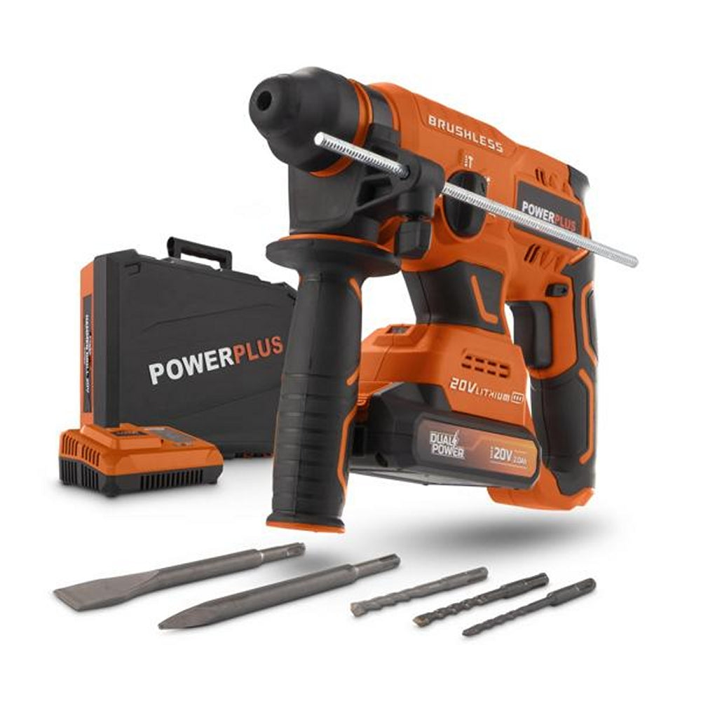 VARO POWDP15640 Powerplus Set Bohrhammer 20V mit Akku und Ladegerät Meißel Bohrspitzen
