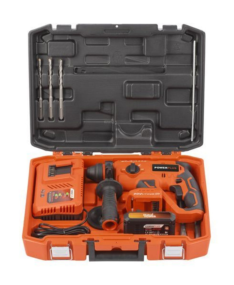 VARO POWDP15640 Powerplus Set Bohrhammer 20V mit Akku und Ladegerät Meißel Bohrspitzen