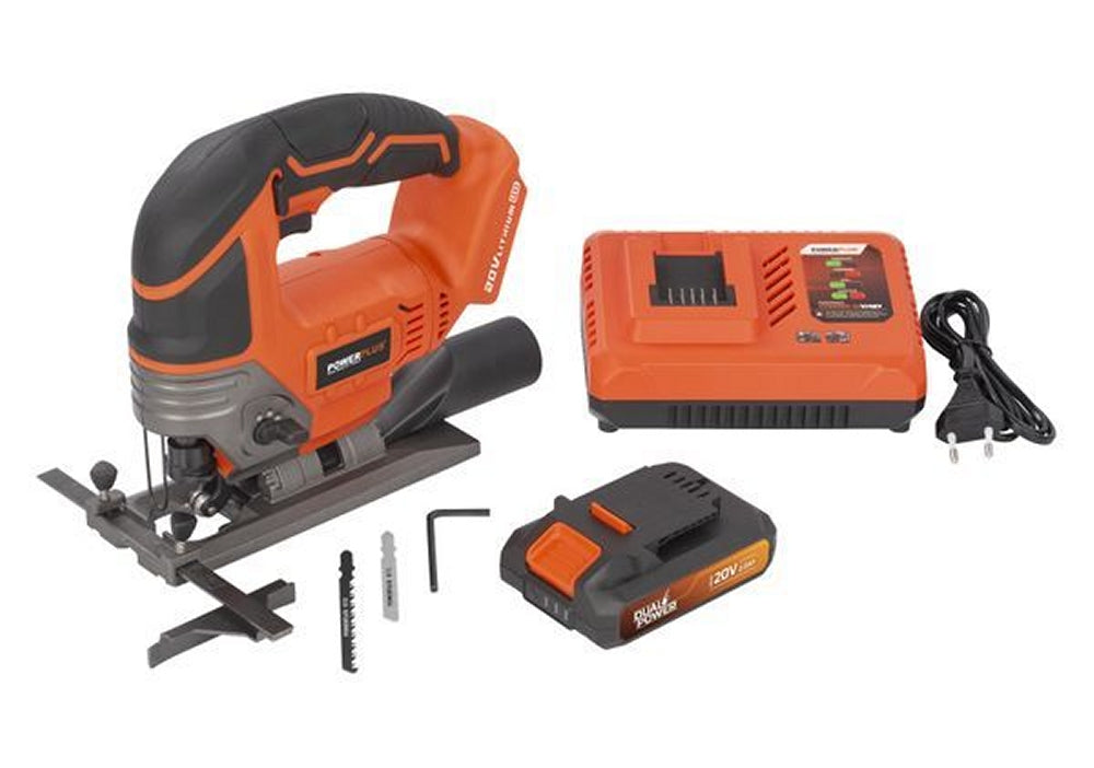 VARO POWDP25310 Set Powerplus Akku Stichsäge 20V mit Zubehör Batterie und Ladegerät