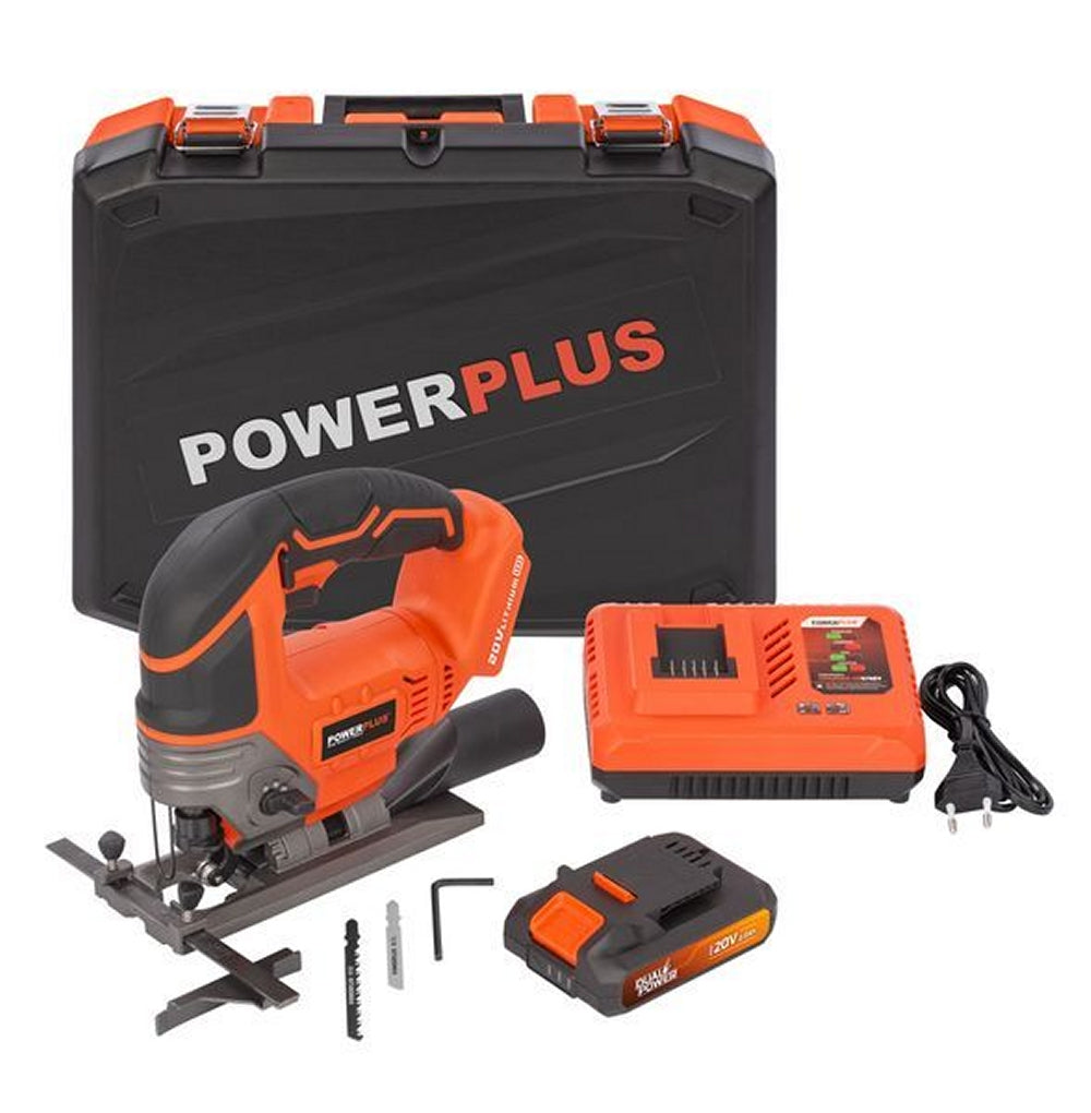 VARO POWDP25310 Set Powerplus Akku Stichsäge 20V mit Zubehör Batterie und Ladegerät