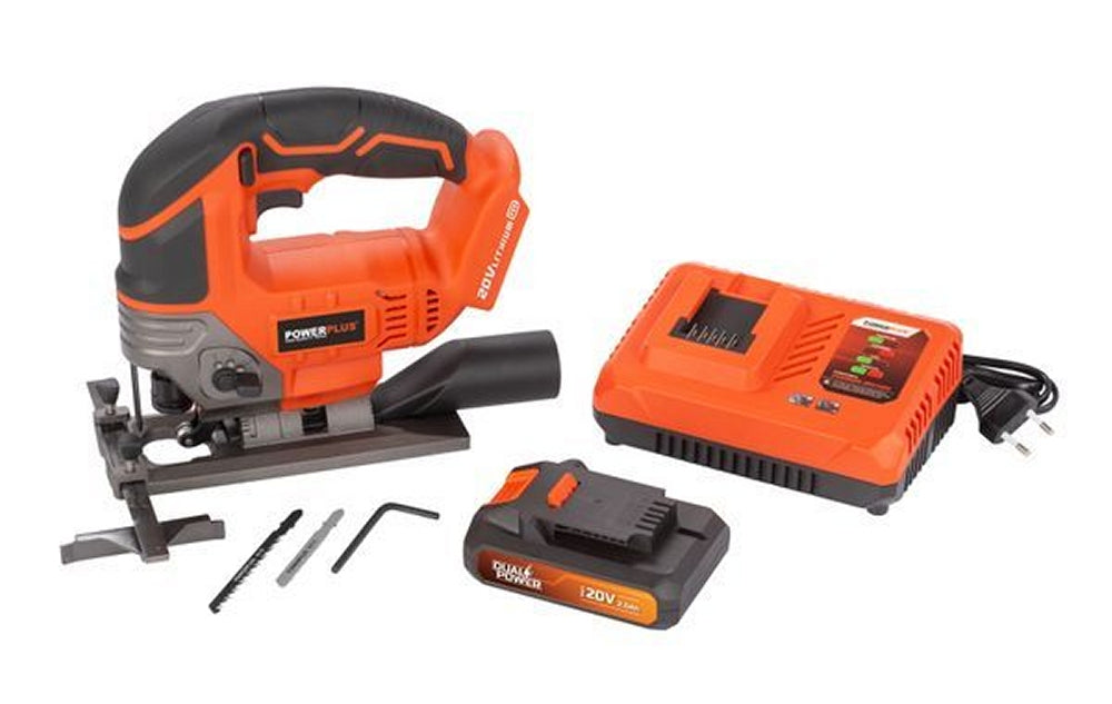 VARO POWDP25310 Set Powerplus Akku Stichsäge 20V mit Zubehör Batterie und Ladegerät
