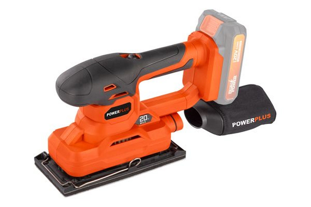 VARO POWDP50300 Powerplus Akku Schwingschleifer 20V mit Zubehör ohne Batterie und Ladegerät