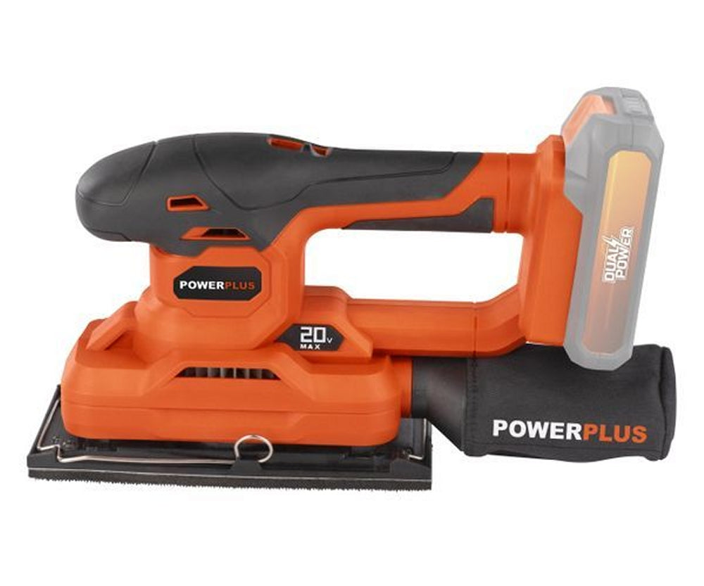 VARO POWDP50300 Powerplus Akku Schwingschleifer 20V mit Zubehör ohne Batterie und Ladegerät