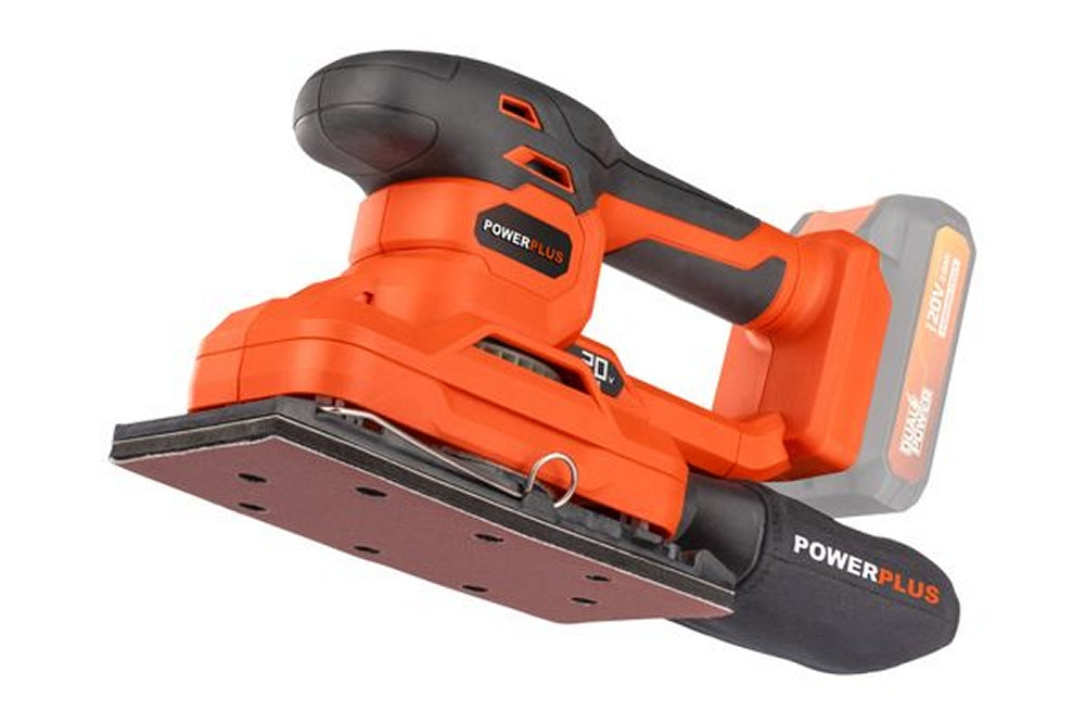 VARO POWDP50300 Powerplus Akku Schwingschleifer 20V mit Zubehör ohne Batterie und Ladegerät