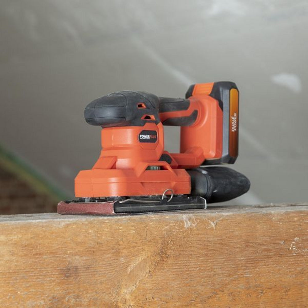 VARO POWDP50300 Powerplus Akku Schwingschleifer 20V mit Zubehör ohne Batterie und Ladegerät