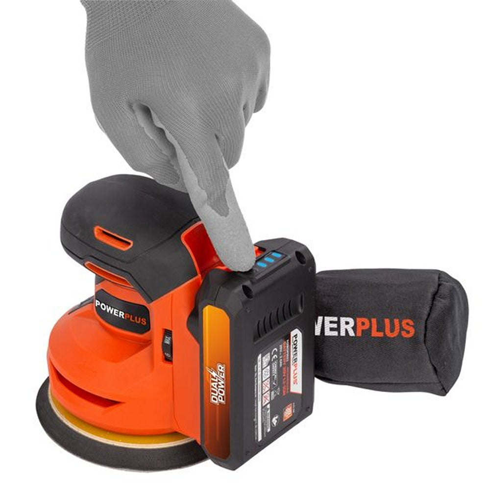 VARO POWDP50400 Powerplus Akku Exzenterschleifer 20V Ø125mm mit Zubehör ohne Batterie und Ladegerät