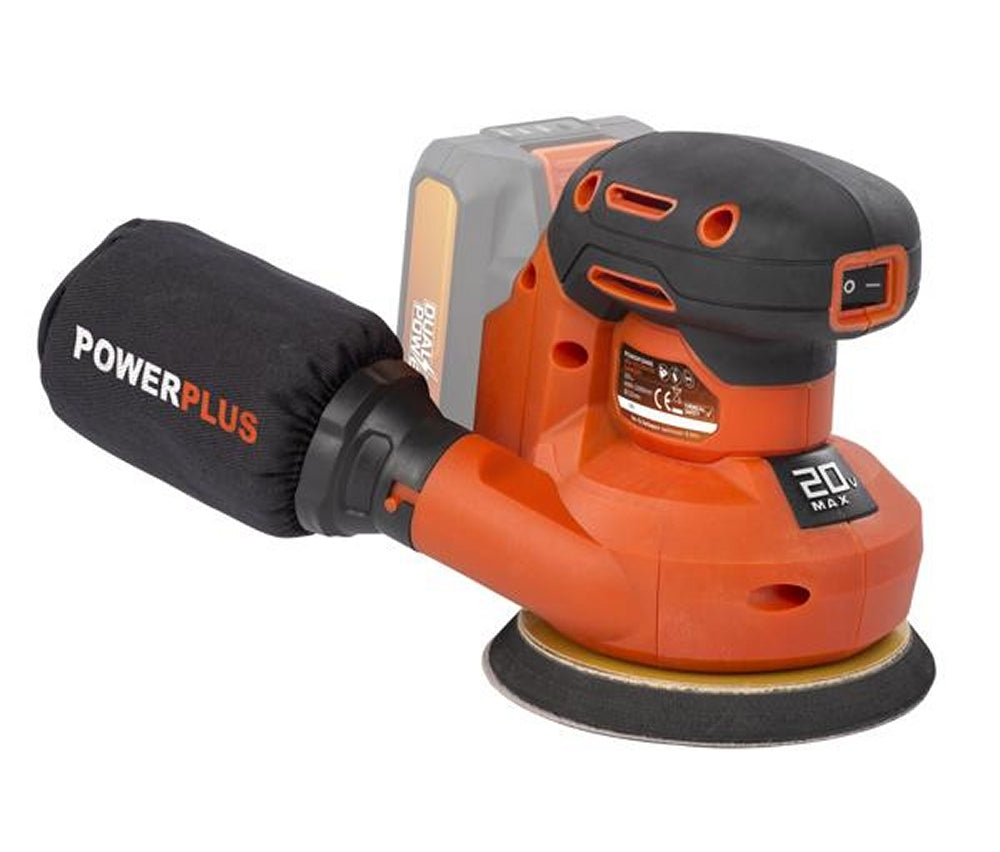 VARO POWDP50400 Powerplus Akku Exzenterschleifer 20V Ø125mm mit Zubehör ohne Batterie und Ladegerät