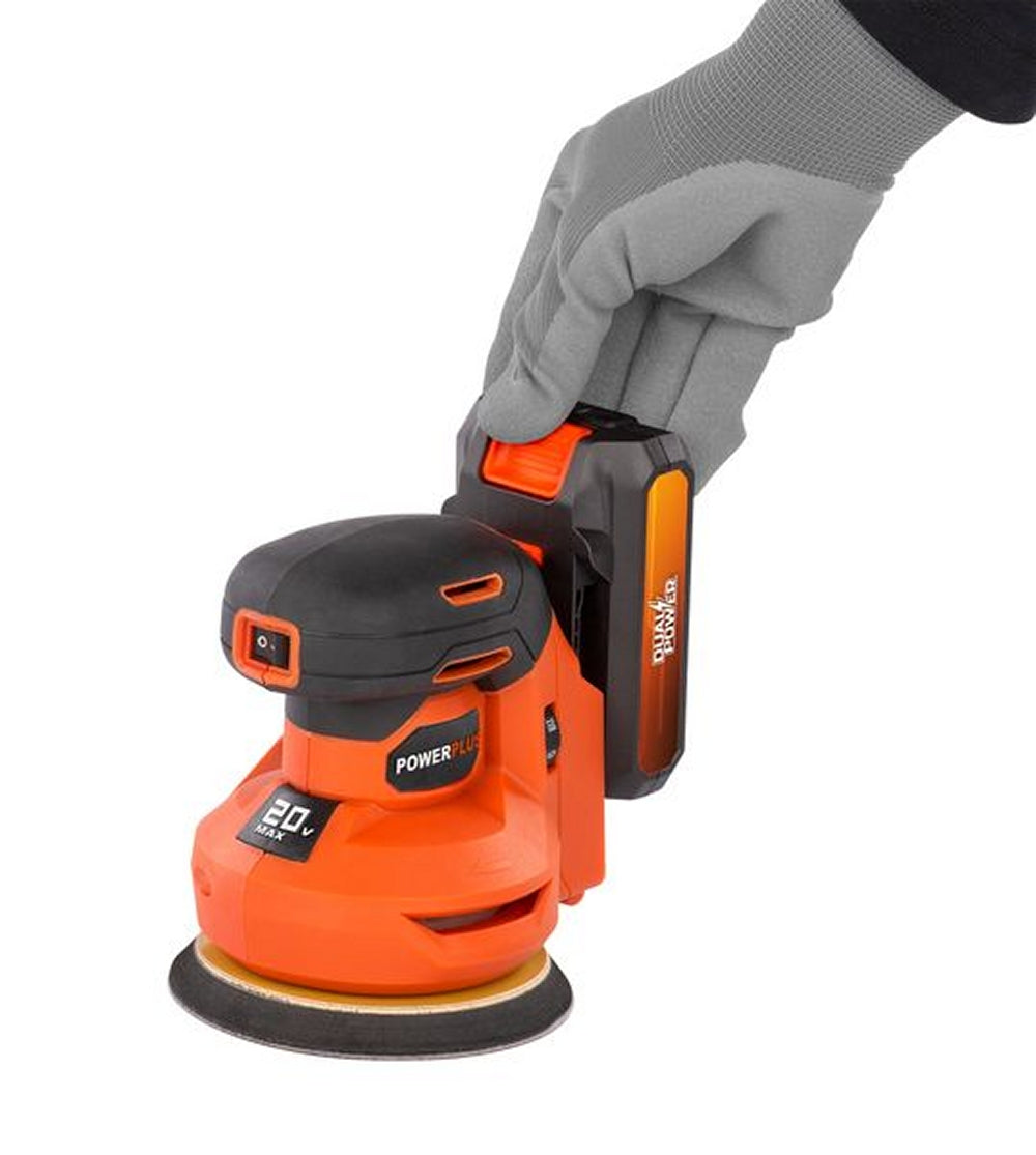 VARO POWDP50400 Powerplus Akku Exzenterschleifer 20V Ø125mm mit Zubehör ohne Batterie und Ladegerät