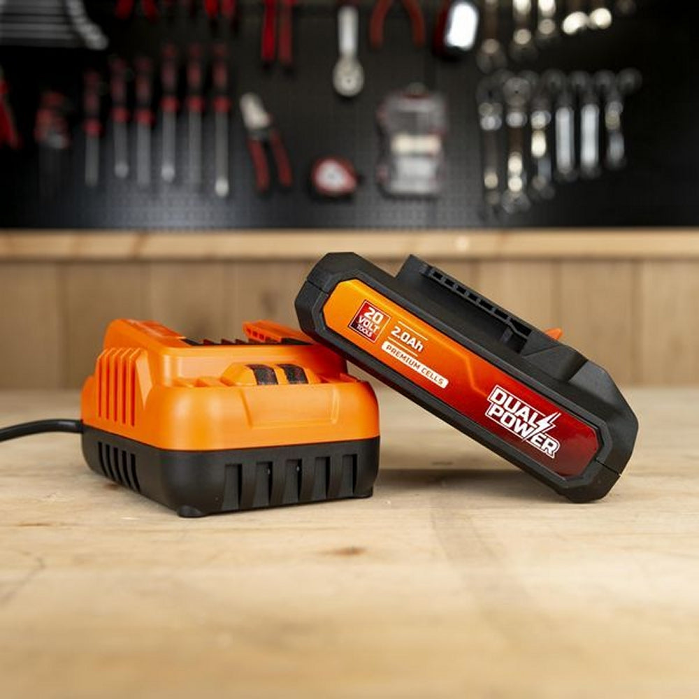 VARO POWDP90620 Set Powerplus Ladegerät 4.0A für 20V / 2 x 20V Akkus & Akku 20V 2.0Ah