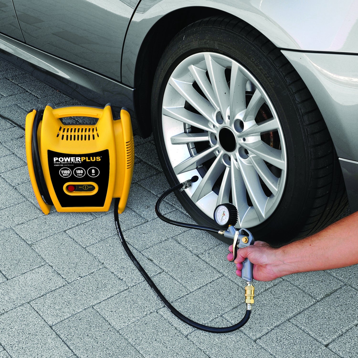 PowerPlus POWX1705 Druckluft Kompressor ölfrei tragbar 1100W max. 8 bar