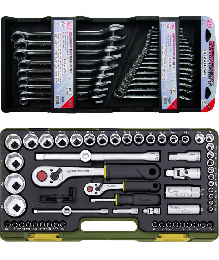 PAKET ZOLL Werkzeug XXL BGS 30101 RingMaulSchlüssel Zoll + PROXXON 23294 Nusskasten