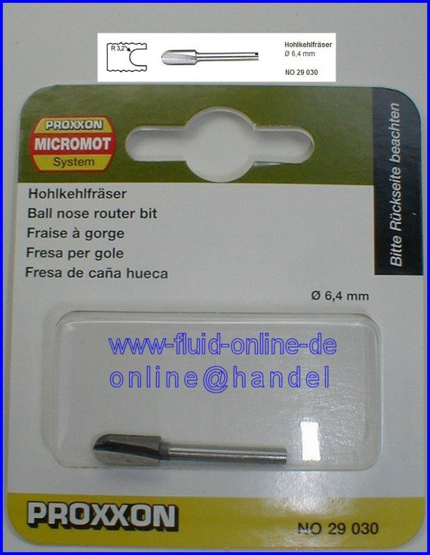 PROXXON 29030 Hohlkehlfräser / Formfräser Ø6,4mm Schaft Ø3,2mm