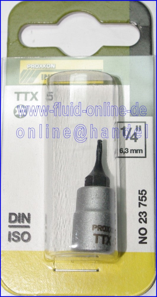 PROXXON 23755 Torx Einsatz TTX5 Antrieb 6,3mm (1/4") mit Stirnlochbohrung