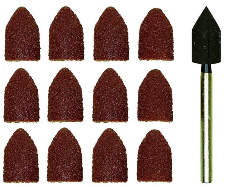 PROXXON 28987 Schleifkappenträger mit 10 Schleifkappen Korn 80 + 150