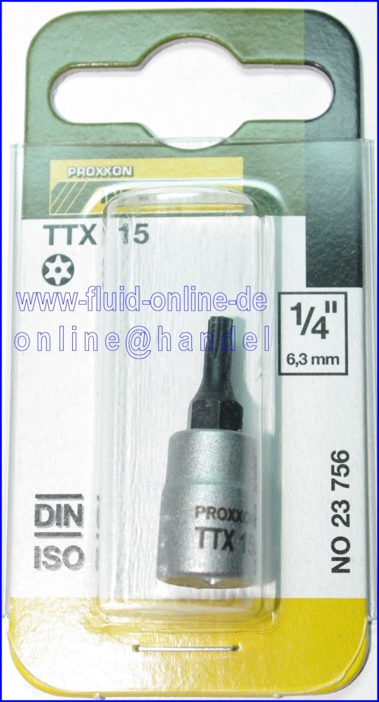 PROXXON 23756 Torx Einsatz TTX15 Antrieb 6,3mm (1/4") mit Stirnlochbohrung