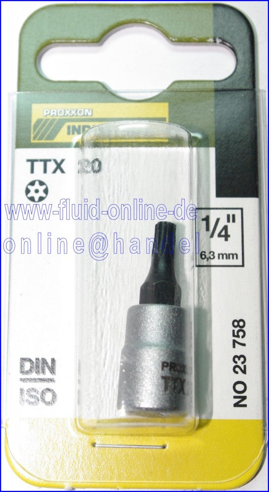 PROXXON 23758 Torx Einsatz TTX20 Antrieb 6,3mm (1/4") mit Stirnlochbohrung