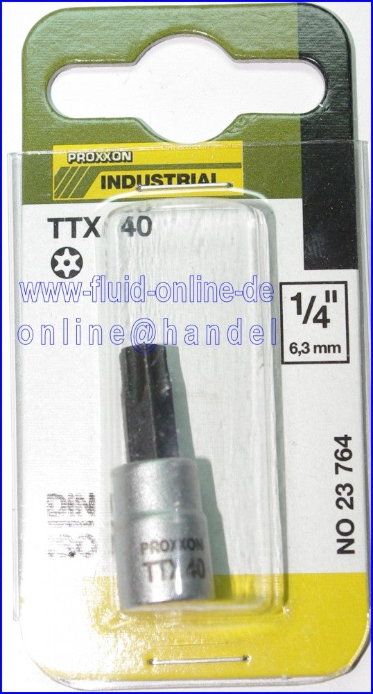 PROXXON 23764 Torx Einsatz TTX40 Antrieb 6,3mm (1/4") mit Stirnlochbohrung