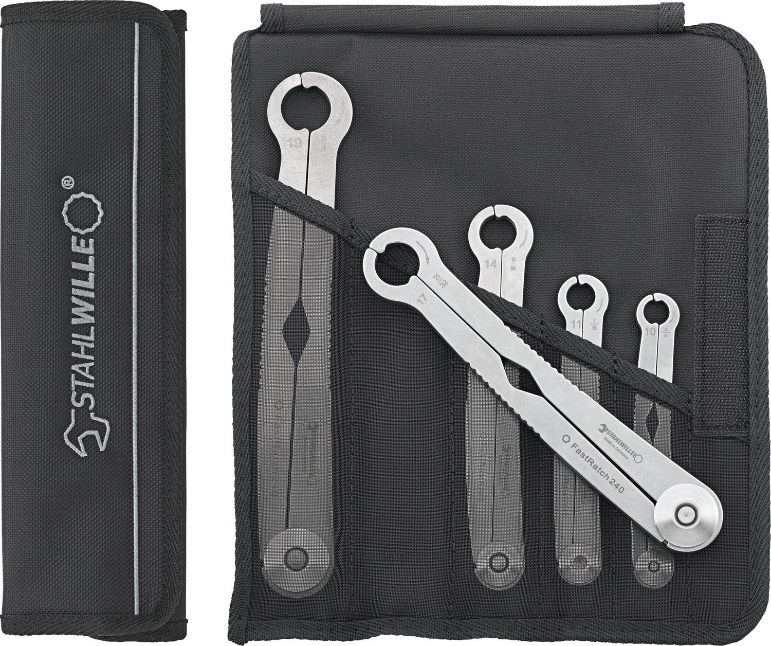 STAHLWILLE 240/5 Satz Ratschenschlüssel FastRatch 10 11 14 17 19mm mit Tasche - 96411005