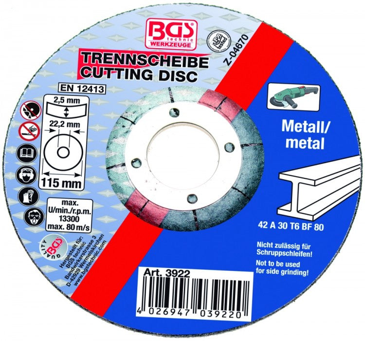 BGS 3922 Trennscheibe für Metall Ø115 x 2,5 x 22,2 mm Typ 42