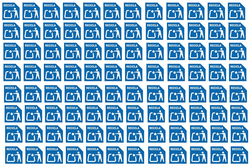 Fluid ES001 96 x Aufkleber Etiketten Spanien Recicla Blau für Papier Verpackung