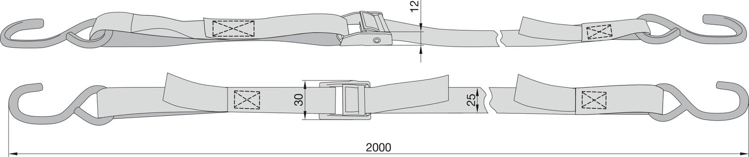 BASI 0004-0307 2 Stück Spanngurt SG 307 mit Klemmschloss und S-Haken Transportsicherung