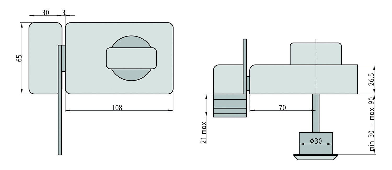 BASI KS 500-70 Weiß Türzusatzschloss Eckig Sperrbügel Dornmaß 70mm