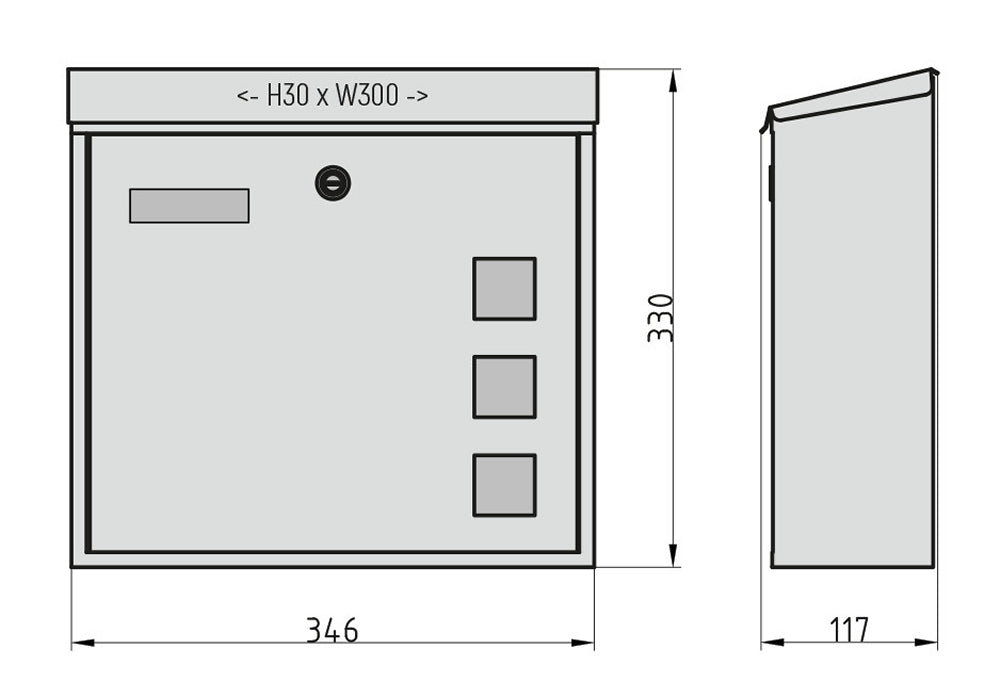 BASI 2170-0901 BK 350M Briefkasten Stahl  Anthrazit Matt Namensschild Hebelschloss