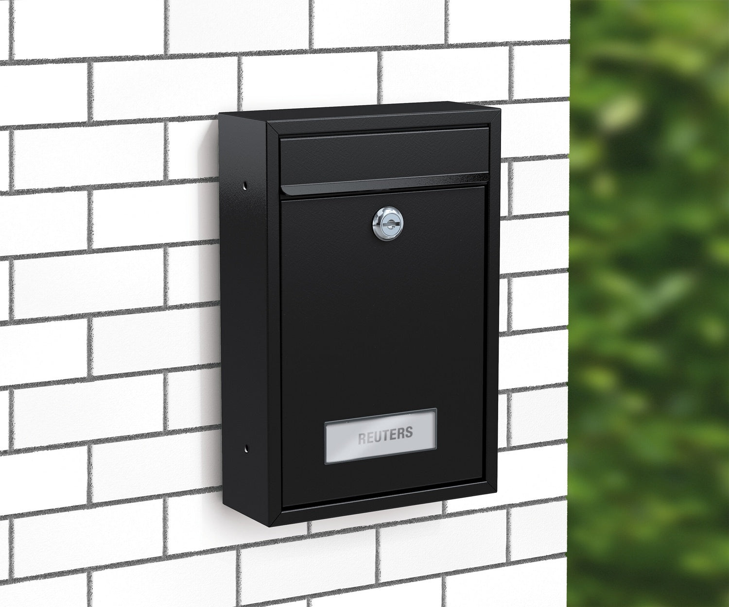 BASI 2170-1200 BK 100M Briefkasten Stahl  Schwarz Matt Namensschild Hebelschloss