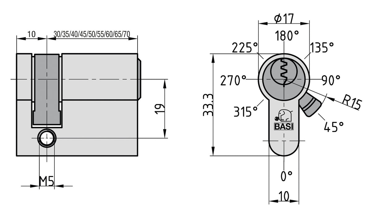 BASI 5020-0000 AS Profil Halbzylinder 10/30mm verschiedenschließenden Einbruchsicherung