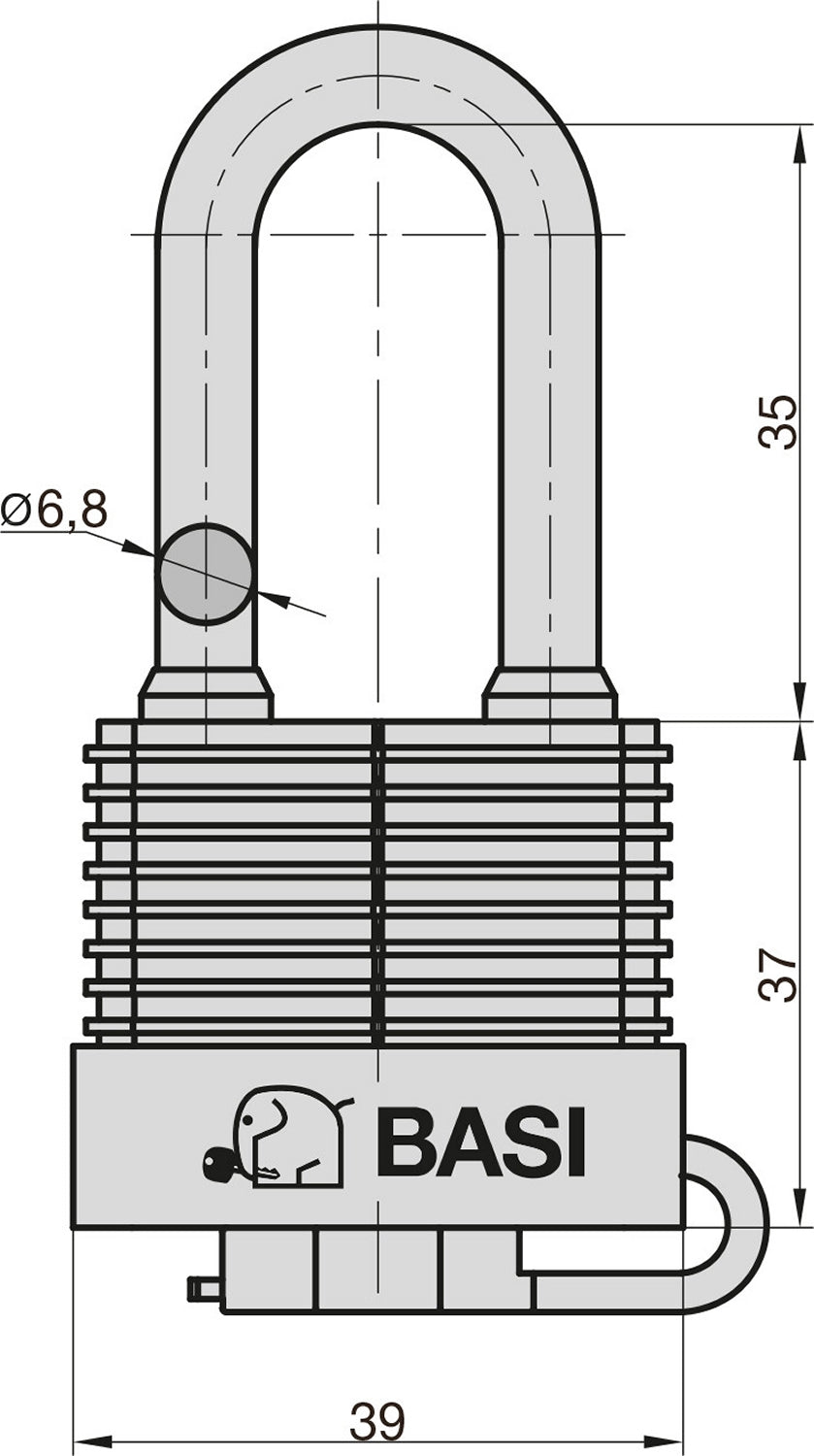 BASI 6151-3000 Vorhängeschloss VHS 615WH wetterbeständig hoher Bügel 30mm Stahllamellengehäuse